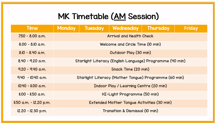 MK Timetable AM Session